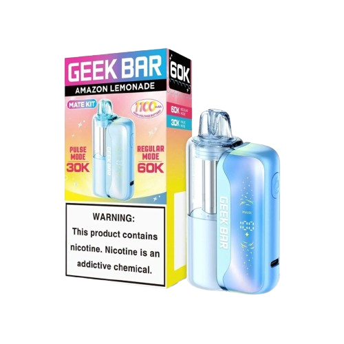 Disposable vape Geek Bar Mate 60K Kit with lemonade flavor, featuring sleek design and transparent body, on a white background.