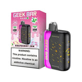 Geek Bar Pulse X 25K disposable vape with raspberry jam flavor, featuring dual modes and over 25,000 puffs.