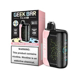 Geek Bar Pulse X 25K disposable vape in white with peach and raspberry flavor, featuring dual modes and over 25,000 puffs.