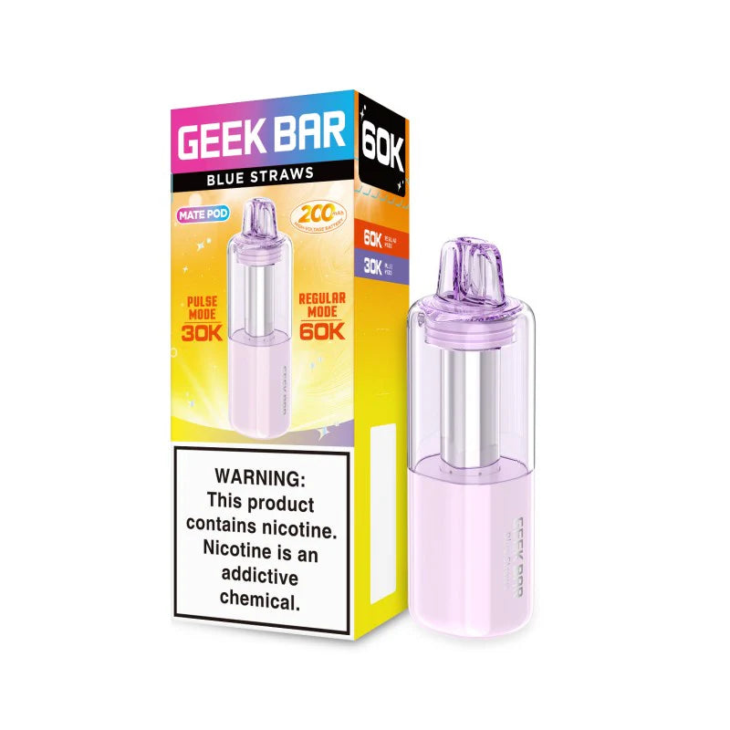 Blue Geek Bar Mate 60K replacement pod with 50mg nicotine, designed for Geek Bar Mate vape device, featuring a sleek straw design.
