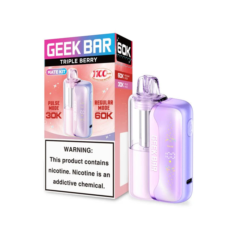 Geek Bar Mate 60K disposable vape kit featuring Triple Berry flavor and 50mg nicotine strength.