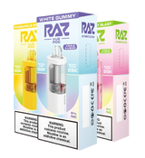 Raz Vue 50K disposable vape pods from Vape Shop Wholesale, showing sleek, compact design with colorful branding and mouthpiece.