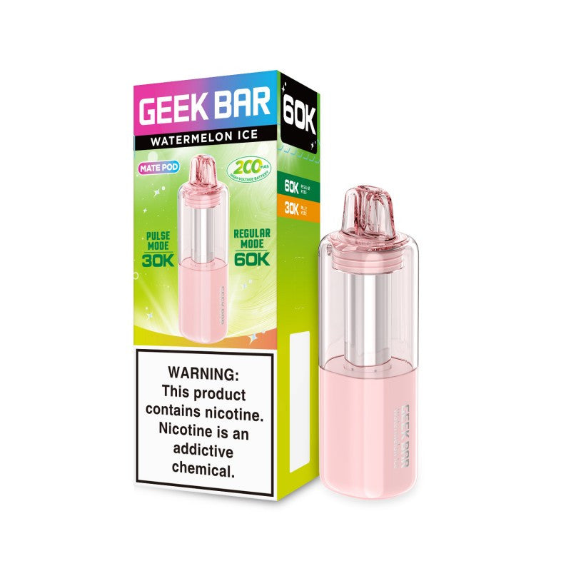 Geek Bar Mate 60K replacement pod with Watermelon Ice flavor, 50mg nicotine, designed for vaping devices.