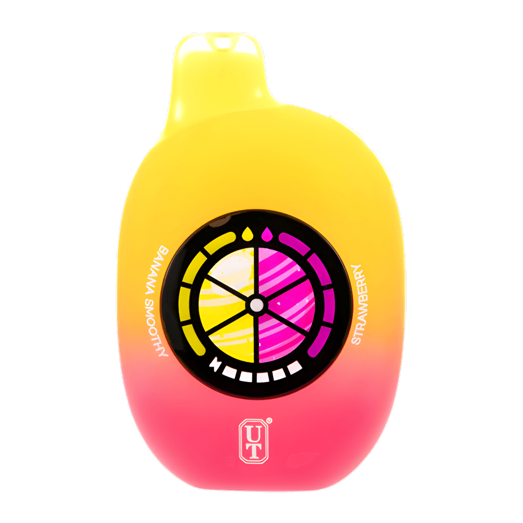Flum UT Bar 50K disposable vape featuring a banana smoothie and strawberry flavor design.