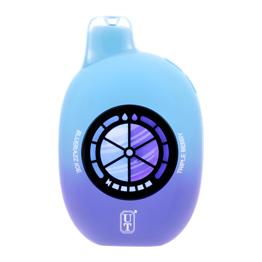 Flum UT Bar 50K disposable vape featuring blue razz ice and triple berry flavors in a sleek design.