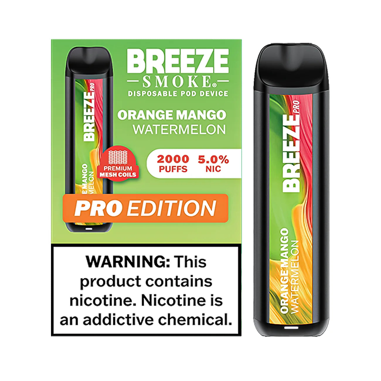Breeze Pro disposable vape with banana mint flavor, showcasing the sleek device with colorful branding and flavor details.