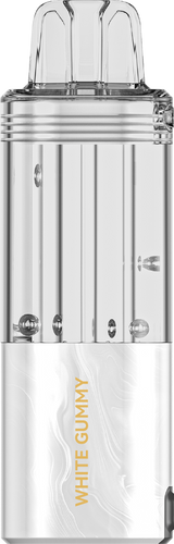 Foger Switch Pro 30K vaping pods in white with gummy and orange slush refill flavors, side view of the vape pods.