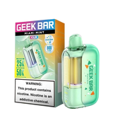 Geek Bar CLR 50,000 Puff disposable vape in Miami Mint flavor, compact device with colorful branding and mint flavor details.