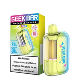 Geek Bar CLR 50,000 Puff disposable vape in pineapple flavor, featuring compact design and colorful branding.