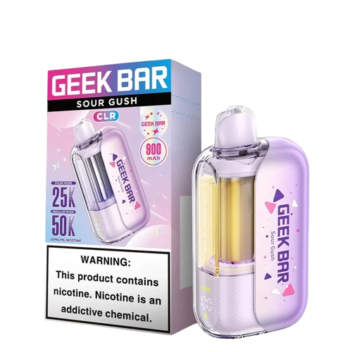 Geek Bar CLR Sour Gush disposable vape with 50,000 puffs, compact design, and vibrant color, ideal for vaping on the go.