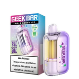 Geek Bar CLR 50,000 Puff disposable vape with triple berry ice flavor, featuring a sleek design and vibrant branding.