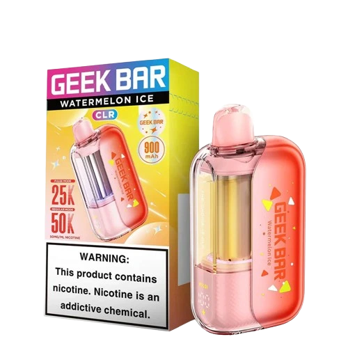 Geek Bar CLR 50,000 Puff Watermelon Ice disposable vape from Vape Shop Wholesale, showing the sleek device with watermelon flavor design.
