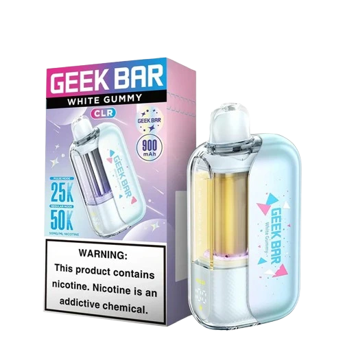 Geek Bar CLR 50,000 Puff disposable vape with white gummy flavor, compact and portable vape device from Vape Shop Wholesale.