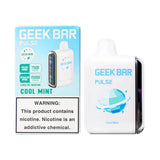 Geek Bar Pulse 15000 vape device with cool mint flavor, shown with sleek design and colorful branding.