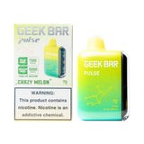 Geek Bar Pulse 15000 vape device with Crazy Melon flavor, featuring colorful design and sleek rectangular shape.