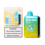 Geek Bar Pulse 15000 disposable vape with frozen pina colada flavor, showing the sleek device with colorful packaging.