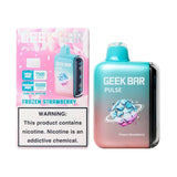 Geek Bar Pulse 15000 frozen strawberry-flavored vape pod with colorful packaging and sleek design.