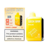 Geek Bar Pulse 15000 vape device with grape lemon flavor, sleek design, and compact size for portable vaping enjoyment.