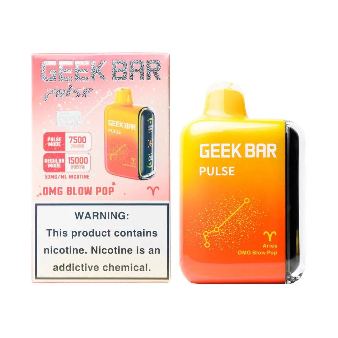 Geek Bar Pulse 15000 vape device in Blow Pop flavor with colorful packaging, designed for vaping enthusiasts.