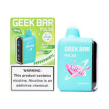 Geek Bar Pulse 15000 vape device featuring peppermint flavor, sleek design, and vibrant packaging for a refreshing vaping experience.