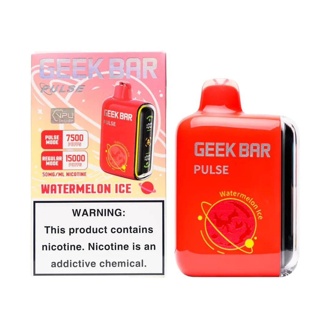 Geek Bar Pulse 15000 watermelons ice flavored disposable vape device with colorful design.