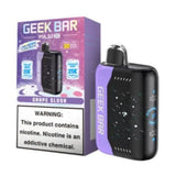 Geek Bar Pulse X 25K disposable vape with grape slush flavor, featuring dual modes and over 25,000 puffs.
