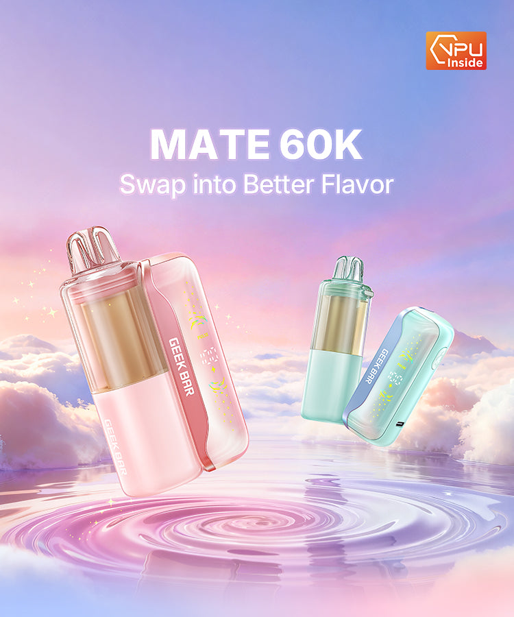 Disposable Geek Bar Mate 60K Kit vape device with sleek design, featuring colorful branding and a compact, portable form factor.