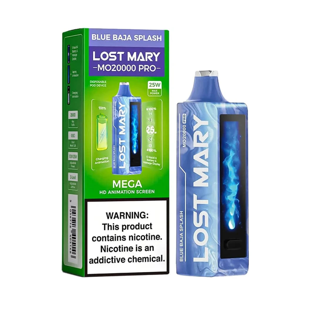 Lost Mary MO20000 Pro vape device with blue Baja Splash design, showcasing its sleek and colorful exterior.
