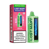 Lost Mary MO20000 Pro vape device with tropical punch flavor, showing the sleek design and colorful packaging.