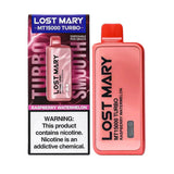 Lost Mary MT15000 Turbo disposable vape with raspberry watermelon flavor, featuring a sleek design and vibrant fruit illustrations.