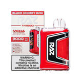 Black Cherry Kiwi RAZ TN9000 disposable vape with 9,000 puffs, sleek design, and vibrant flavor display.