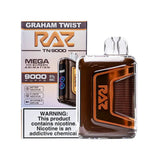 RAZ TN9000 disposable vape pen with Graham Twist flavor, showing sleek design and colorful twist pattern on the device.