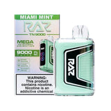 Raz TN9000 disposable vape with Miami Mint flavor, featuring sleek design and colorful packaging.