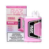 Raz TN9000 disposable vape in strawberry shortcake flavor, showcasing the sleek device with fruity flavor details.
