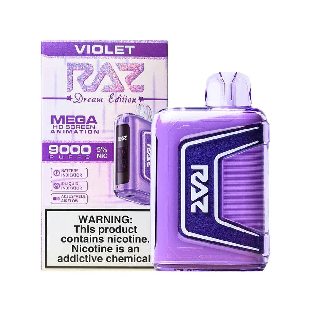 Raz TN9000 violet disposable vape device with sleek design and 9,000 puffs, featuring a compact and portable appearance.