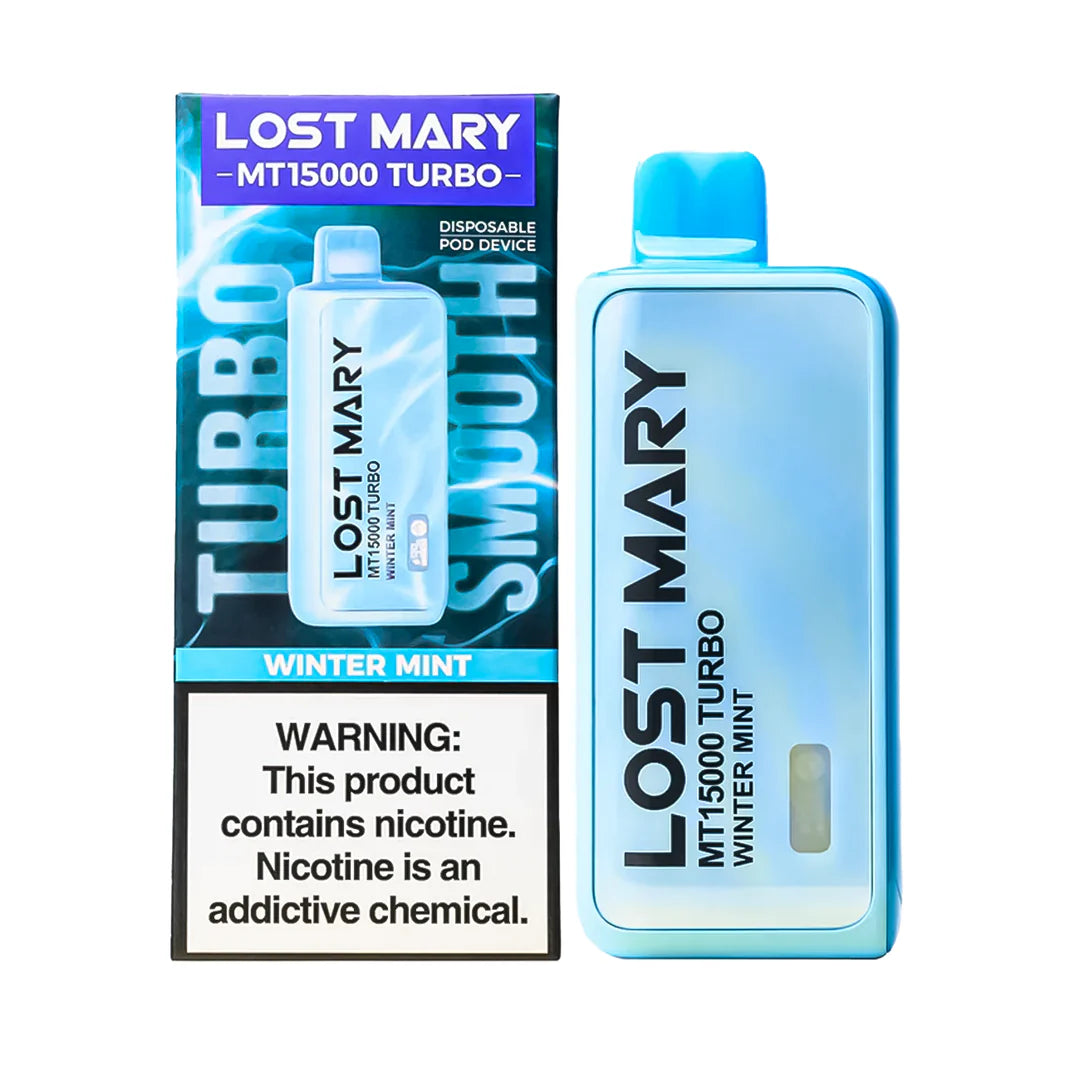 Lost Mary MT15000 Turbo disposable vape with Baja Splash flavor, featuring vibrant packaging and compact design.