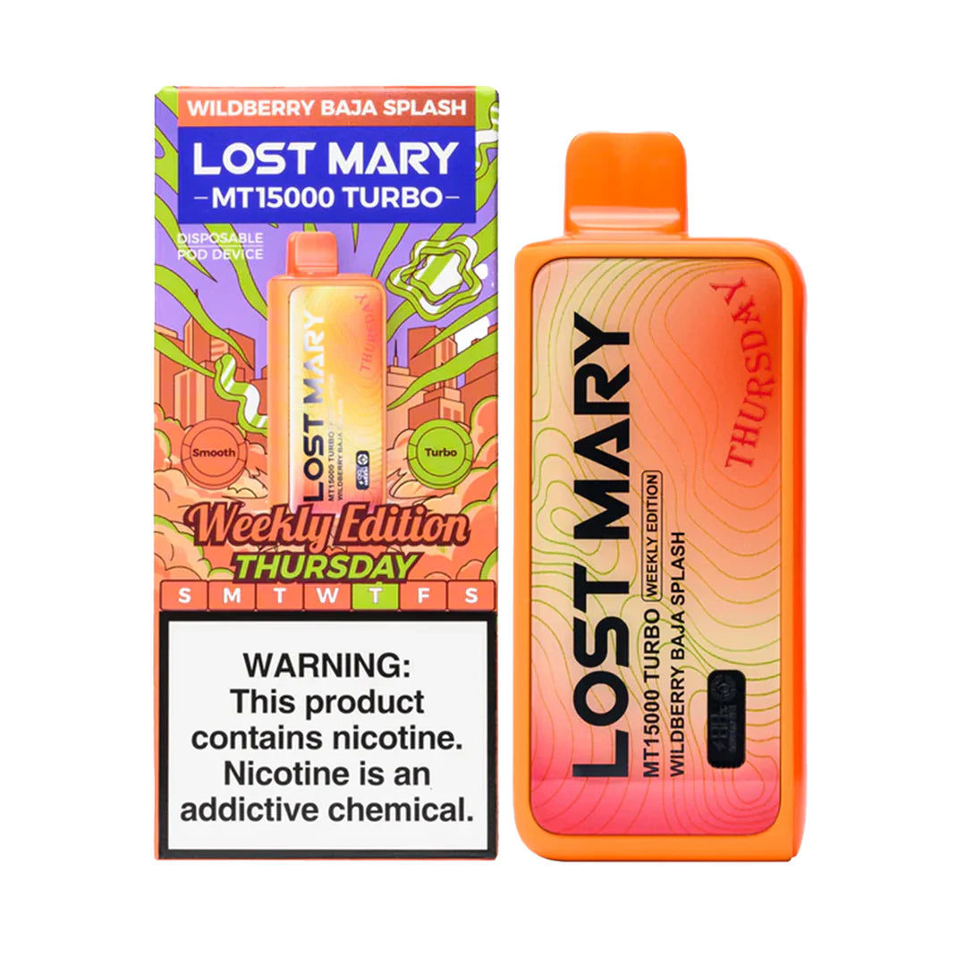 Lost Mary MT15000 Turbo disposable vape with Baja Splash flavor from Vape Shop Wholesale, shown in the image.