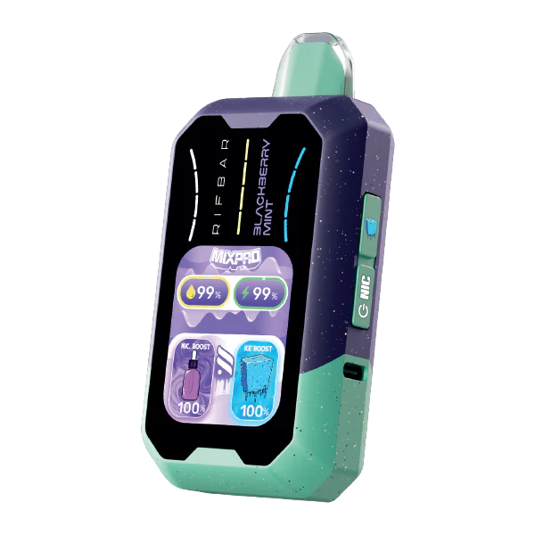 Blackberry-flavored Rifbar Mixpro 40K Puffs vape pod, black and pink design, showing the disposable vape device from Vape Shop Wholesale.