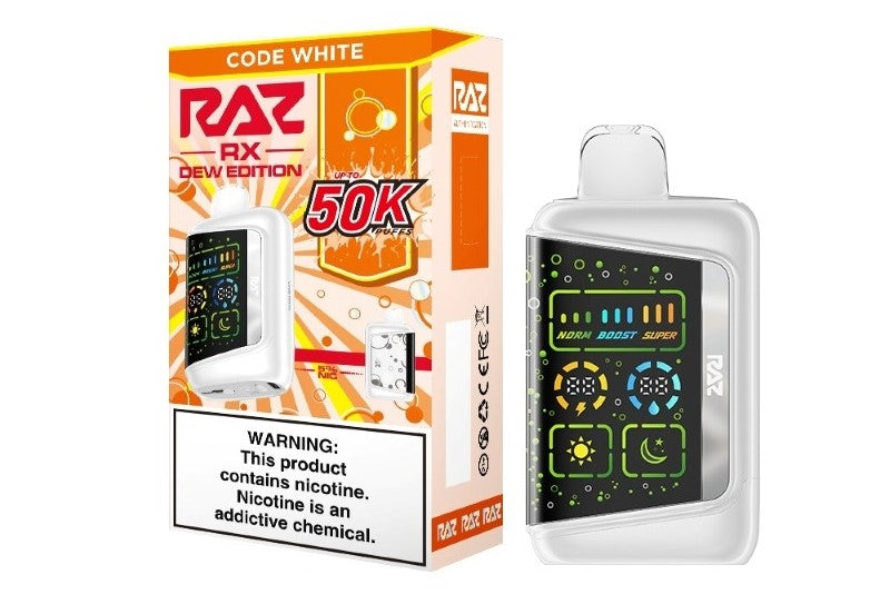 Red RAZ RX50K Dew Edition vape device from Vape Shop Wholesale, showing the sleek design and compact size.