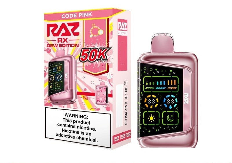 Red RAZ RX50K Dew Edition vape device from Vape Shop Wholesale, showing its sleek design and vibrant color.