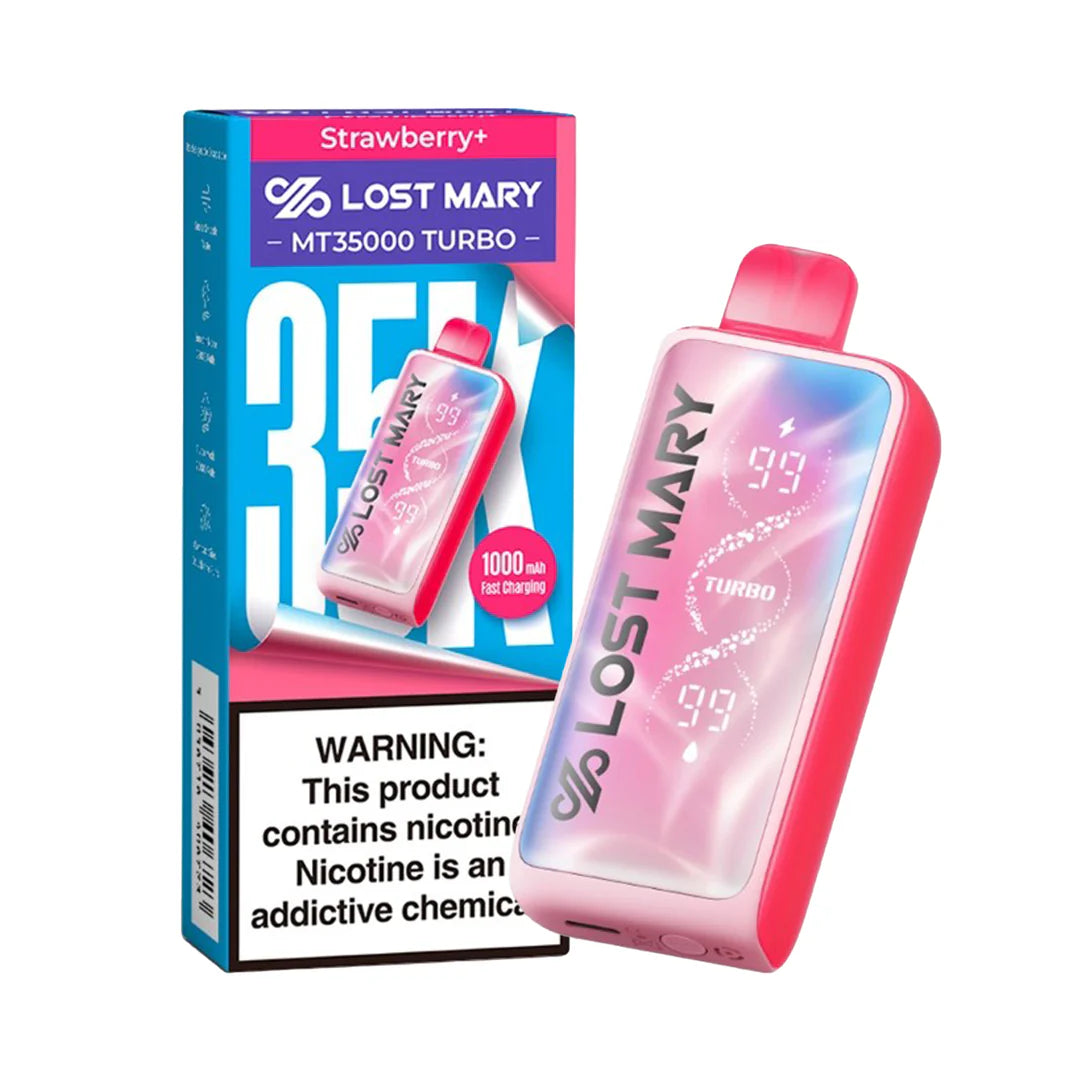 Lost Mary MT35K Turbo in vibrant design, showcasing pink lemonade flavor and sleek vape device style.