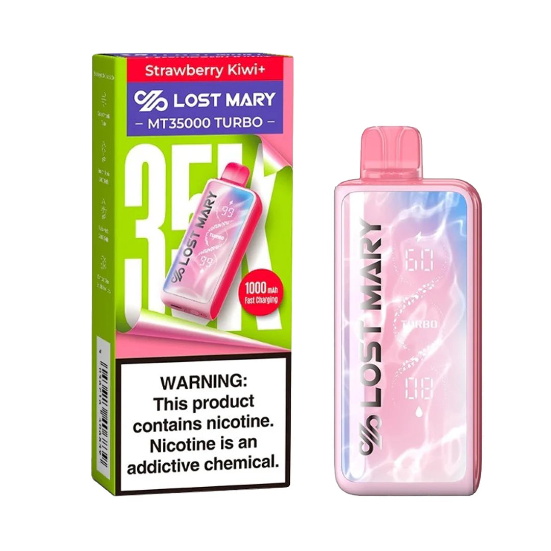 Lost Mary MT35K Turbo vape device in pink lemonade flavor with a sleek design and colorful packaging.