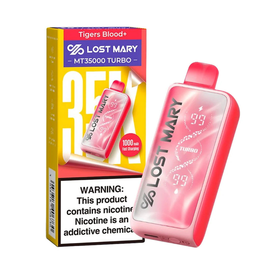 Lost Mary MT35K Turbo in pink lemonade flavor, showcasing the sleek vape design and vibrant packaging.